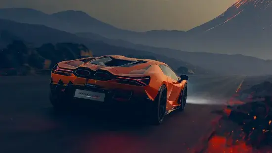 Lamborghini Revuelto oranje achteraanzicht